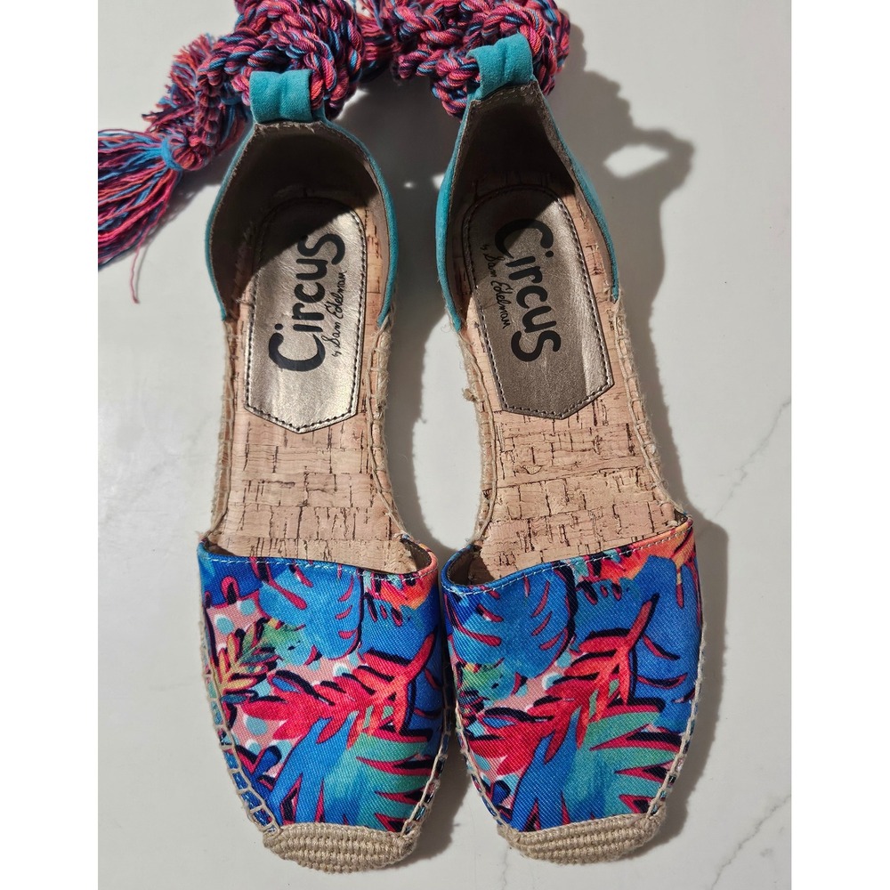 Circus by Sam Edelman Tropical Ankle Tie Espadrille Flats Blue Pink Size 7